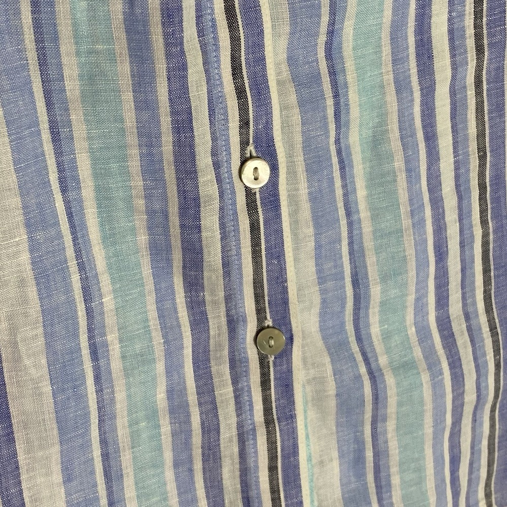 Chicos Top Womens 1 Medium Blue Multi Striped 100% Linen Button Up Boho Nice M - Picture 9 of 16